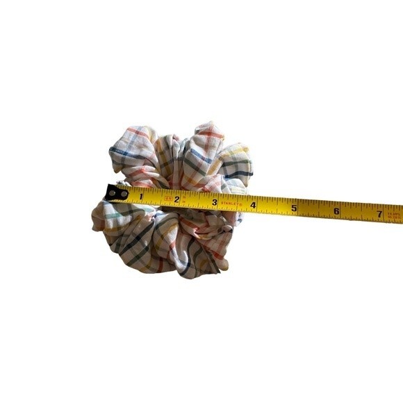 Hair Scrunchie. Multicolor Plaid. Mini (Small) - Picture 3 of 5